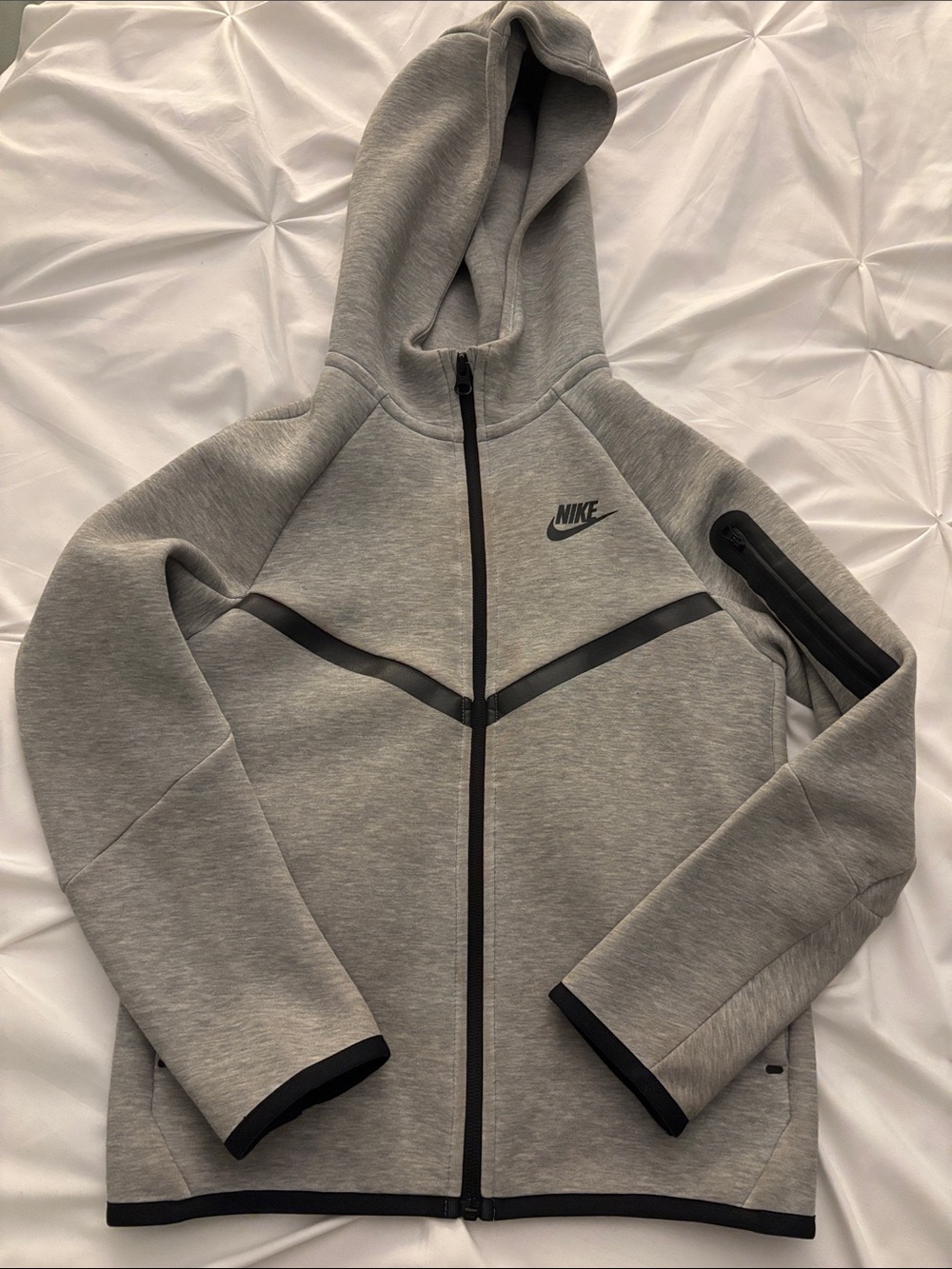 Nike Tech Youth Boy Light Gray Full-Zip Hooded Utility Jacket with Black Trim